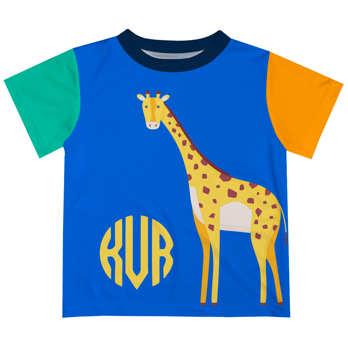 Giraffe Personalized Monogram Royal Short Sleeve Tee Shirt XL/18-20