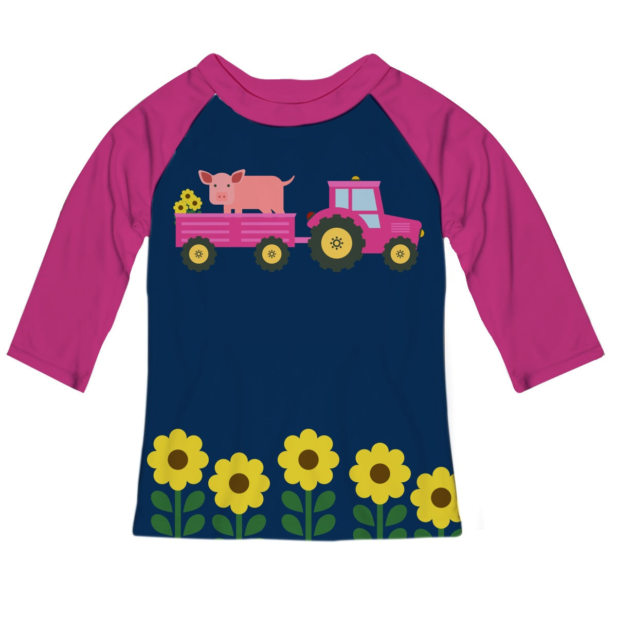 Tractor Name Navy and Pink Raglan Tee Shirt 3/4 Sleeve - Wimziy&Co.