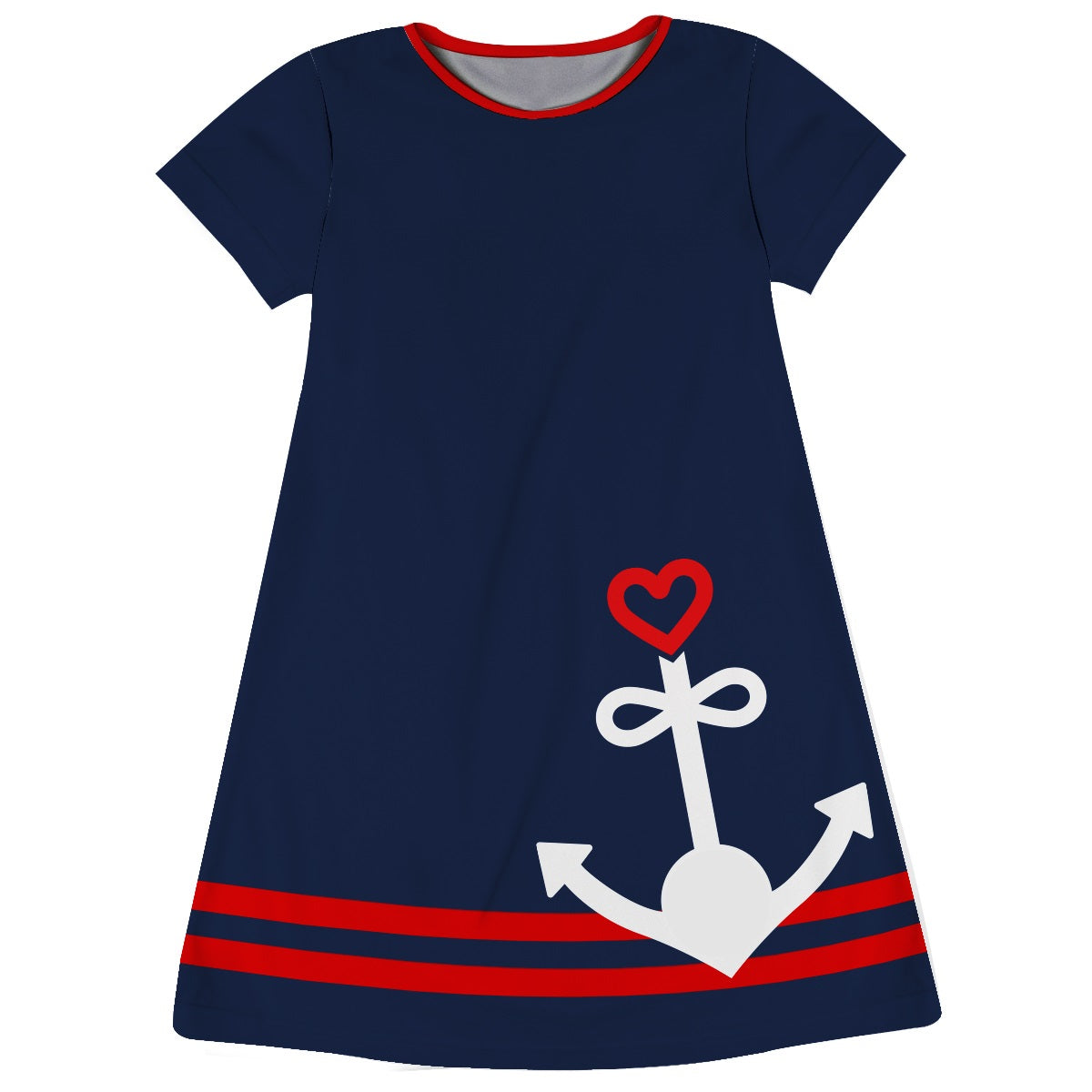 Anchor Heart Personalized Monogram Navy Short Sleeve A Line Dress - Wimziy&Co.