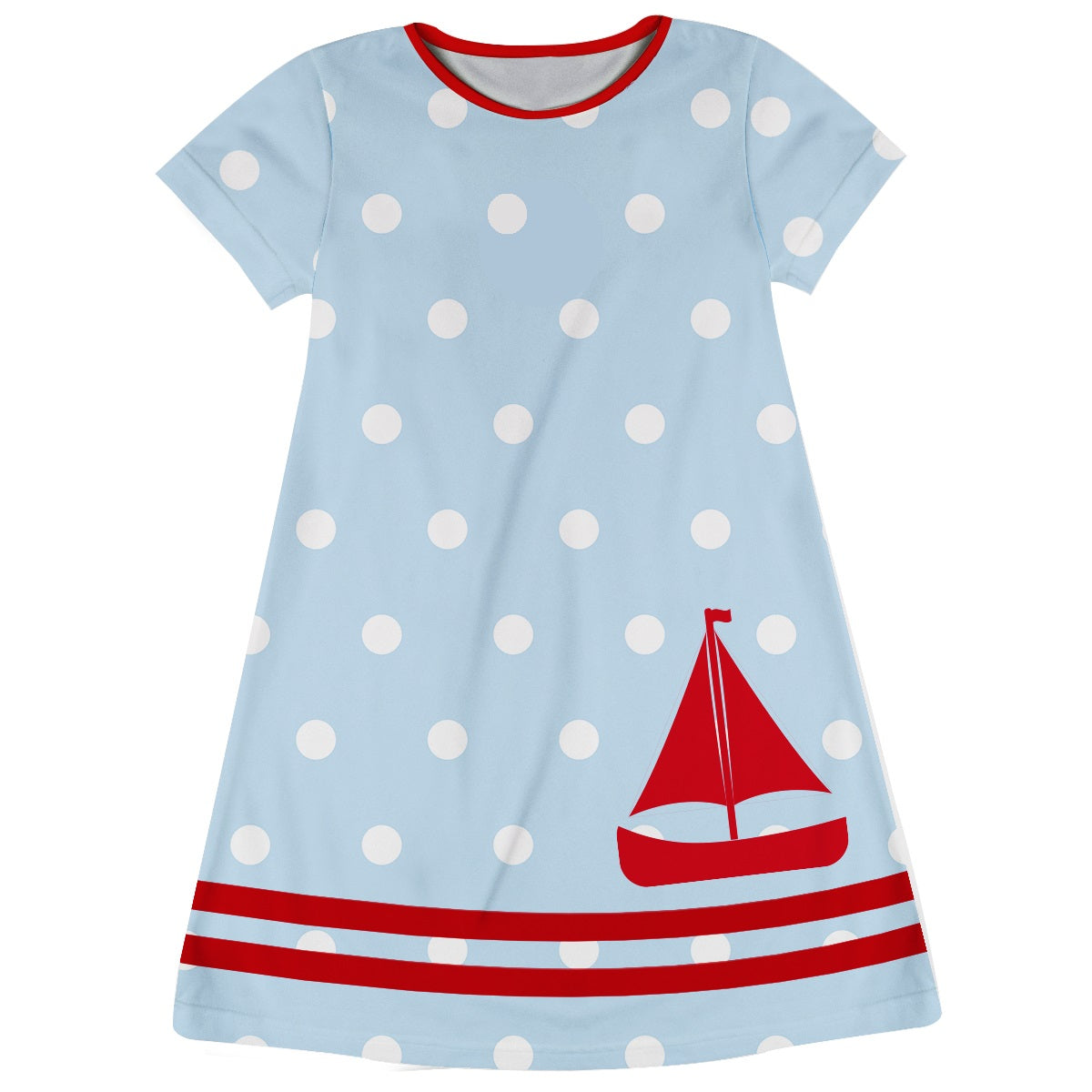 Sailboat Personalized Monogram Light Blue Polka Dots A Line Dress - Wimziy&Co.