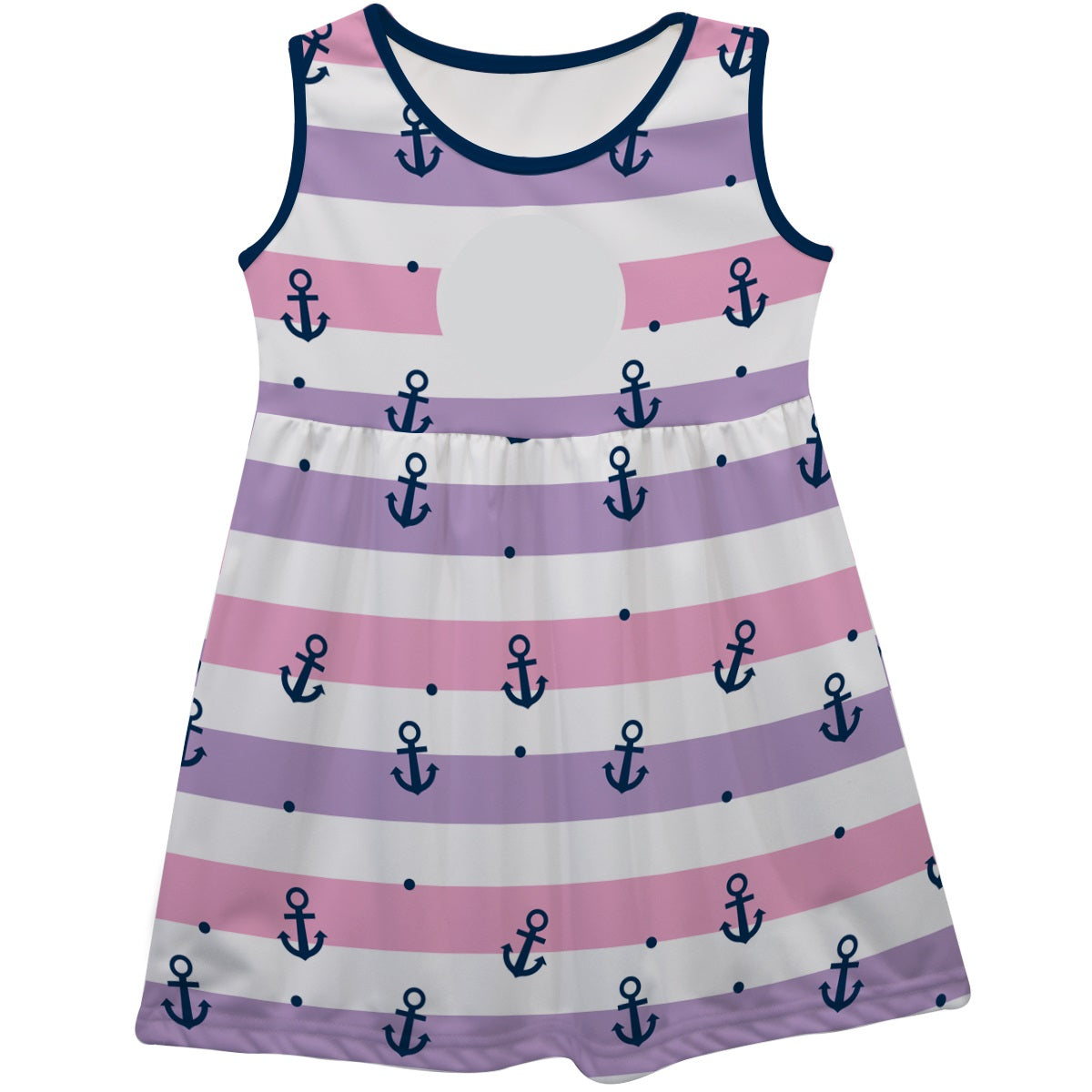 Anchors Print Monogram White Purple and Pink Stripes Tank Dress - Wimziy&Co.