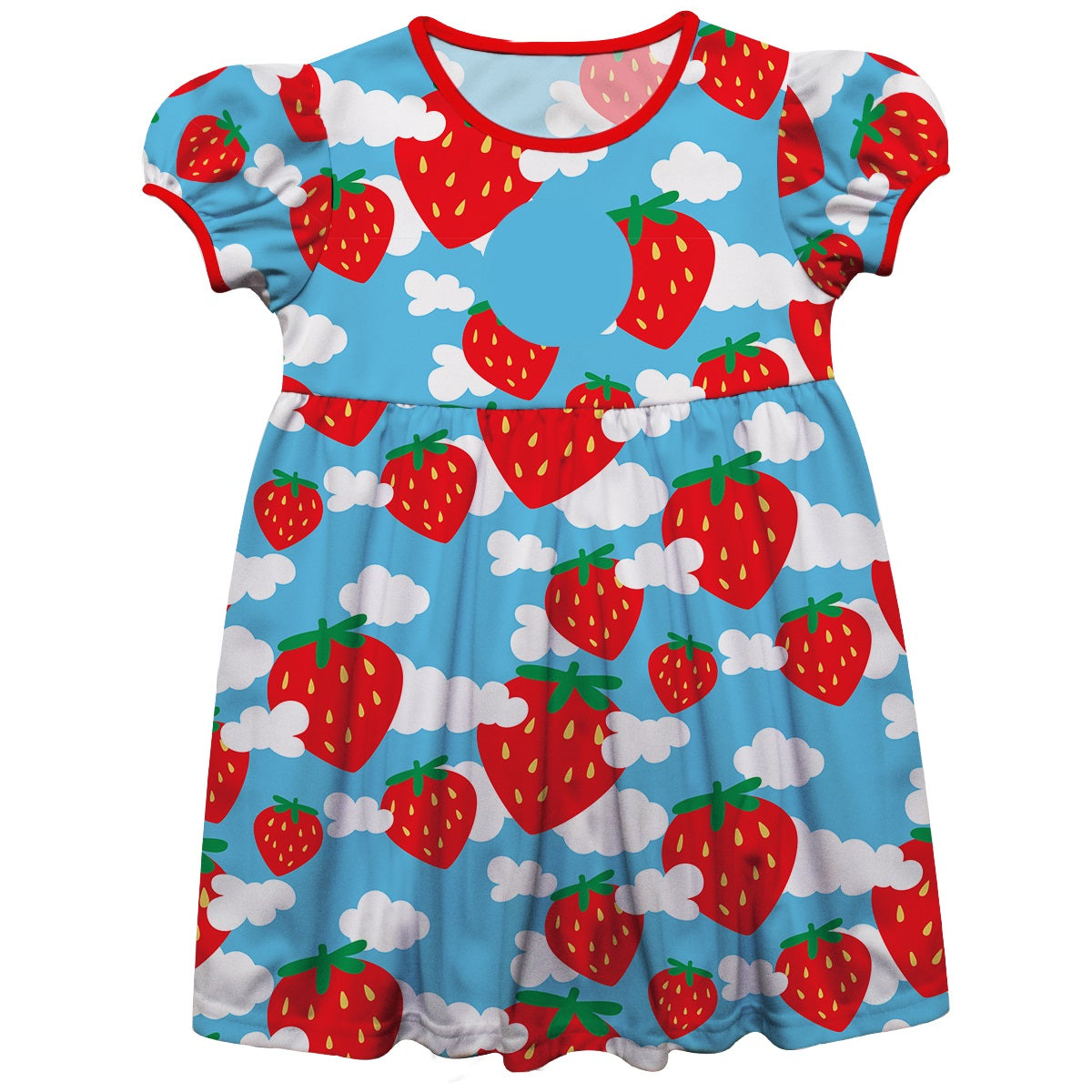 Strawberries Print Personalized Monogram Light Blue Short Sleeve Epic Dress - Wimziy&Co.