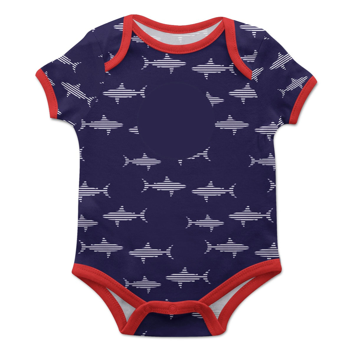 Sharks Print Monogram Navy  Boys Short Sleeve Onesie - Wimziy&Co.