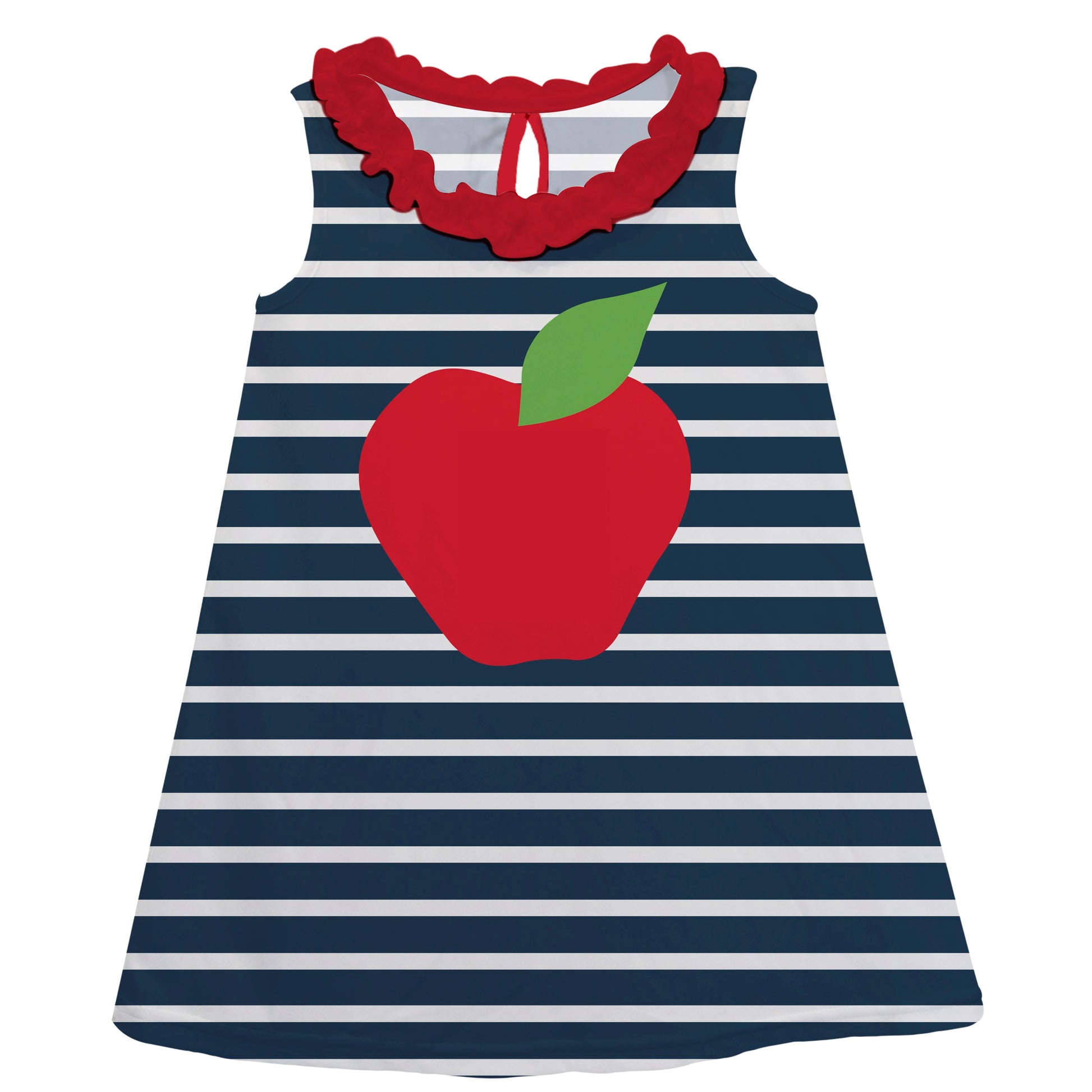 Apple Personalized Initial Name Navy and White Stripes A Line Dress - Wimziy&Co.