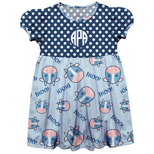 Cow and Polka Dot Print Personalized Monogram Blue Short Sleeve Epic Dress