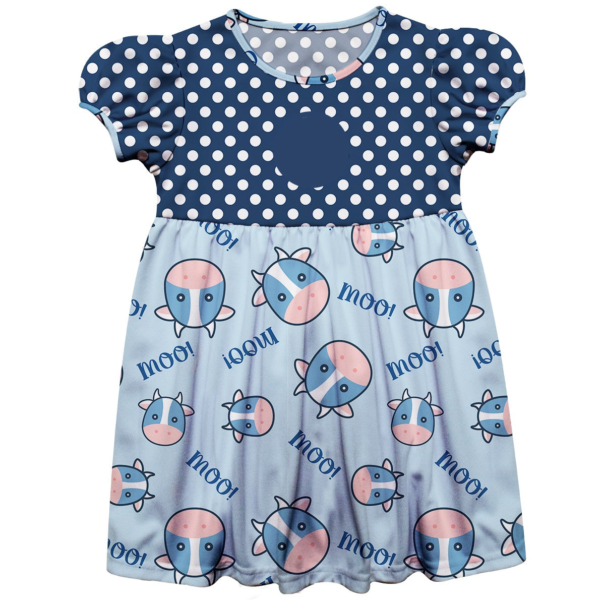 Cow and Polka Dot Print Personalized Monogram Blue Short Sleeve Epic Dress - Wimziy&Co.