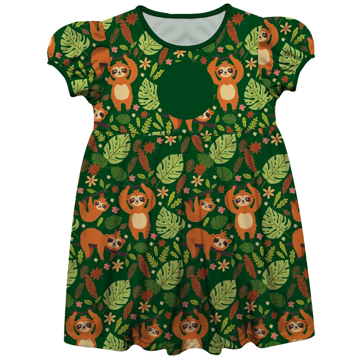 Sloth Print Personalized Monogram Green Short Sleeve Epic Dress - Wimziy&Co.