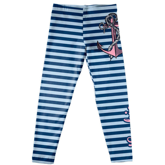Anchor Print Personalized Name Light Blue and Navy Leggings
