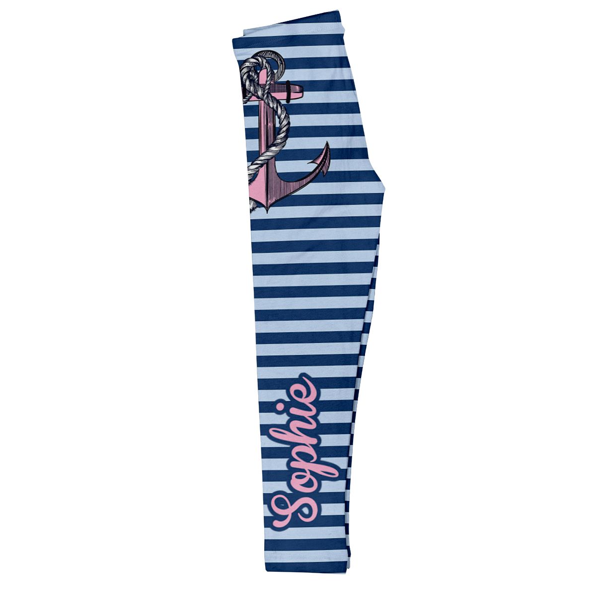 Anchor Print Personalized Name Light Blue and Navy Leggings - Wimziy&Co.