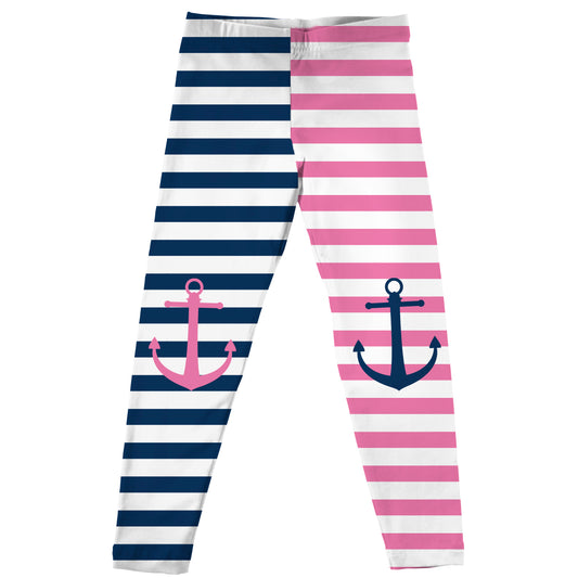 Anchor Navy and Pink Stripes Leggings