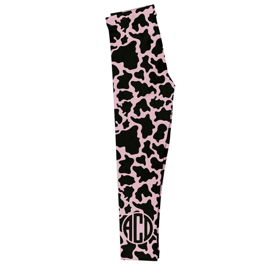 Cow Print Personalized Monogram Black and Pink Leggings