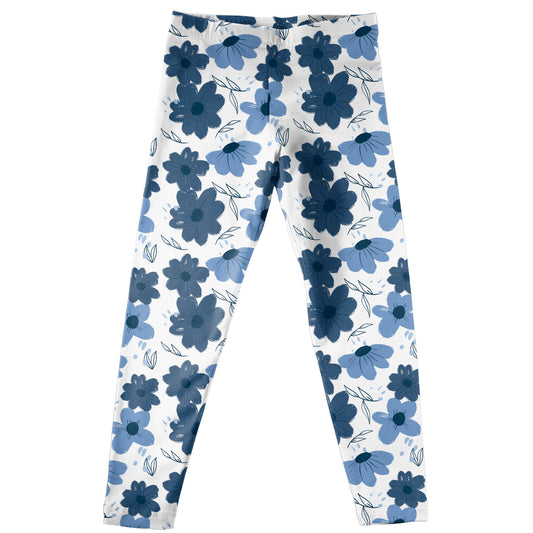 Floral Print White and Blue Leggings