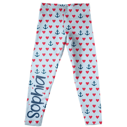 Hearts and Anchors Print Name Light Blue Leggings
