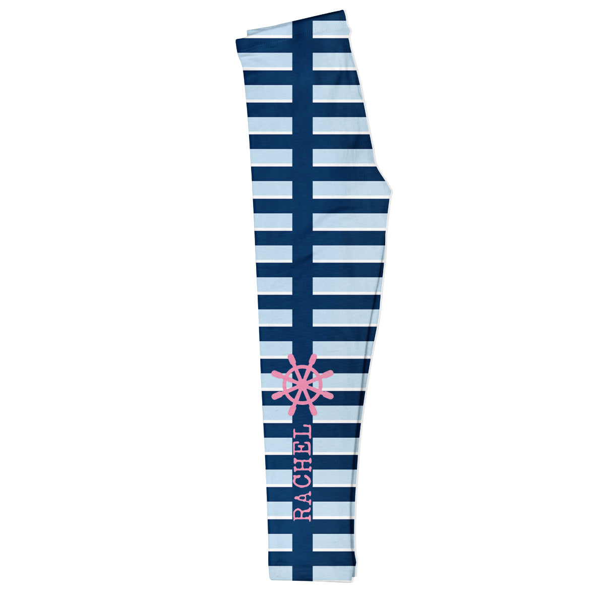 Nautical Personalized Name Light Blue and Navy Stripes Leggings