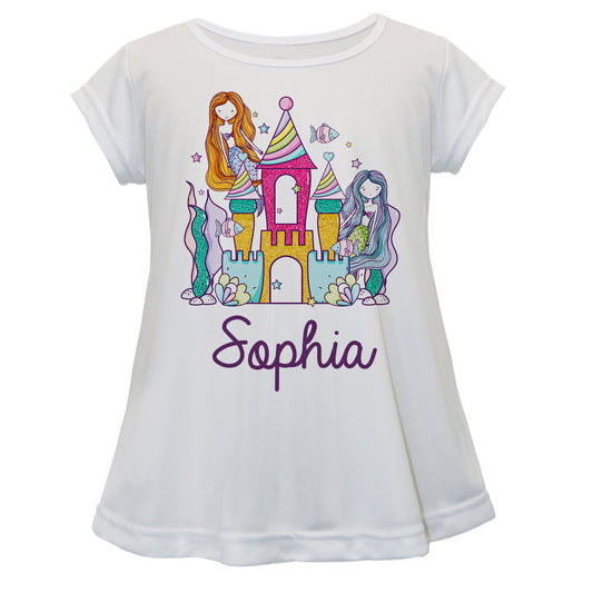 Mermaid Personalized Name White Short Sleeve Laurie Top