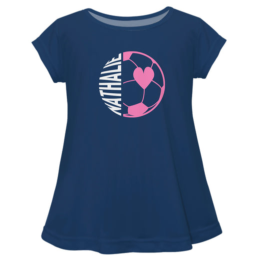 Soccer Ball Personalized Name Navy Short Sleeve Laurie Top