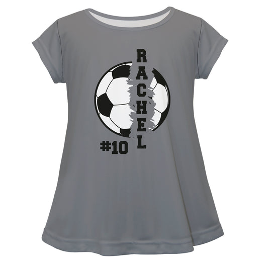 Soccer Ball Personalized Name and Number Gray Short Sleeve Laurie Top