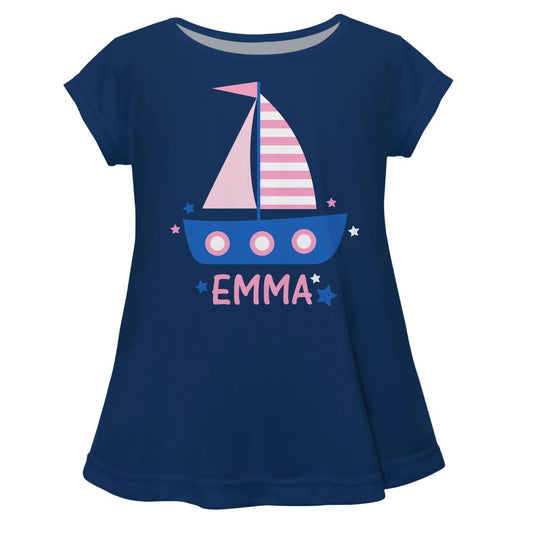 Sailboat Name Navy Short Sleeve Laurie Top