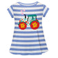 Tractor Hearts White And Light Blue Stripes Short Sleeve Laurie Top