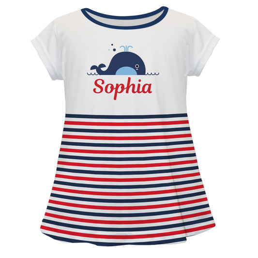 Whale Name White and Red Stripes Short Sleeve Laurie Top