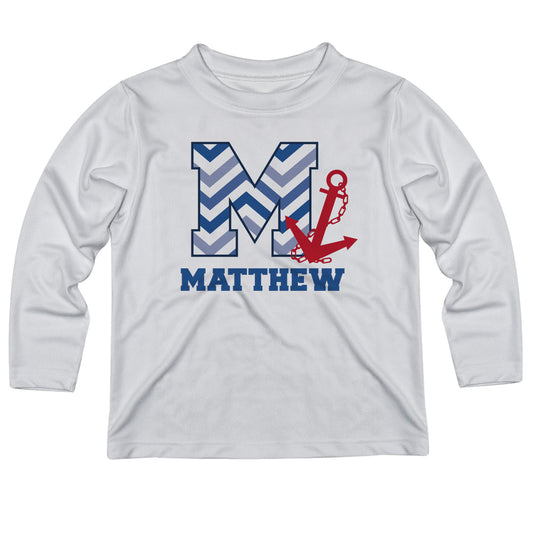 Anchor Initial and Name White Long Sleeve Tee Shirt