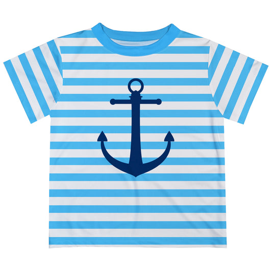 Anchor Turquoise and White Stripes Short Sleeve Tee Shirt