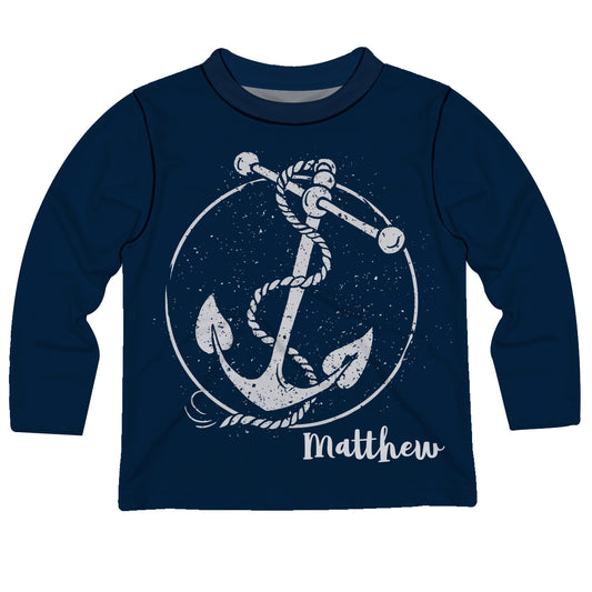 Anchor Personalized Name Navy Long Sleeve Tee Shirt