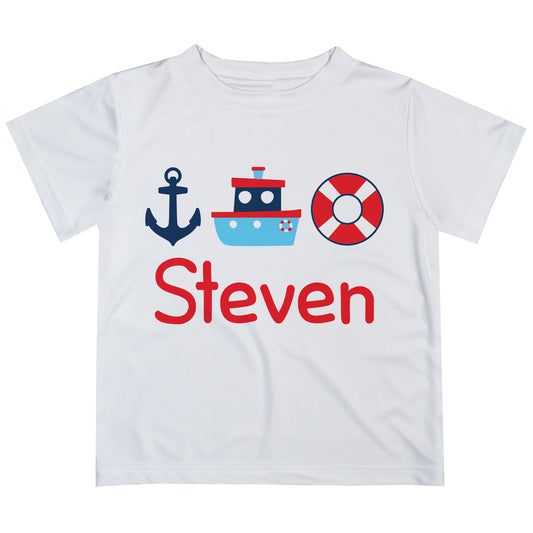 Anchor Boat Float Personalized Name White Short Sleeve Tee Shirt