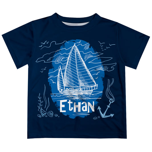 Boat Personalized Name Navy Short Sleeve Tee Shirt