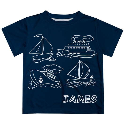 Boats Personalized Name Navy Short Sleeve Tee Shirt