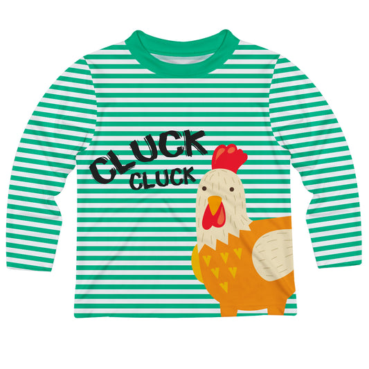 Cluck Cluck Rooster Stripes Mint and White Long Sleeve Tee Shirt