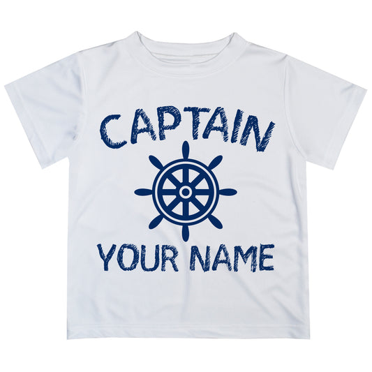 Captain Personalized Name White Short Sleeve Tee Shirt