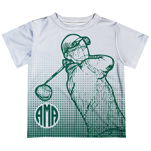 Golf Player Personalized Monogram White and Green Short Sleeve Tee Shirt