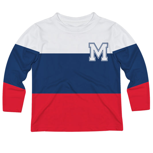 Personalized Initial Name White Navy and Red Stripe Long Sleeve Tee Shirt