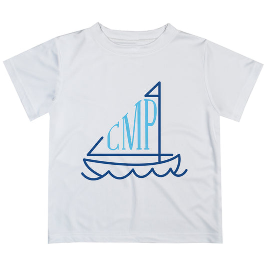 Nautical Boat Personalized Monogram White and Navy Short Sleeve Tee Shirt