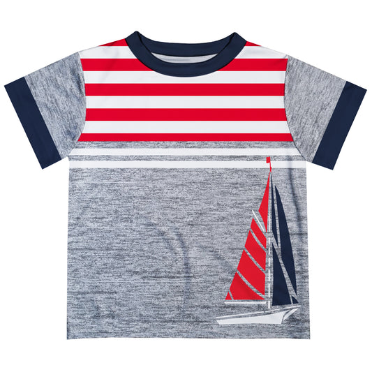 Sailboat Red White And Gray Short Sleeve Tee Shirt