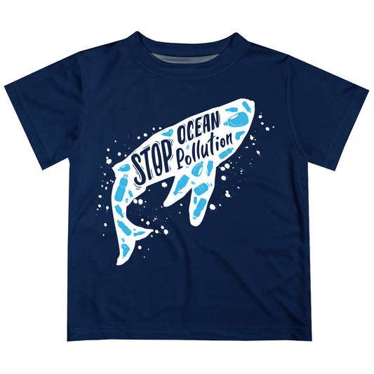 Stop Ocean Pollution Navy Short Sleeve Tee Shirt