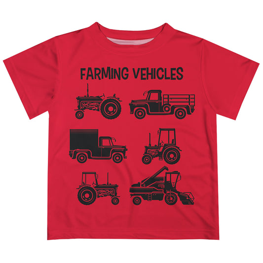 Farming Vehicles Red Short Sleeve Tee Shirt