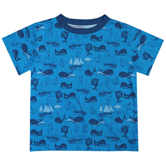 Whale Print Royal Short Sleeve Tee Shirt