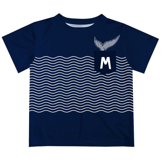 Whale Personalized Initial Name Navy Short Sleeve Tee Shirt