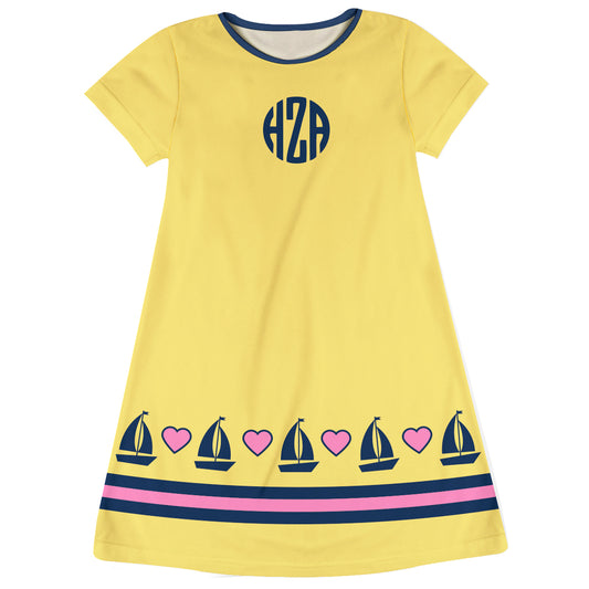 Boats Personalized Monogram Yellow Short Sleeve A Line Dress