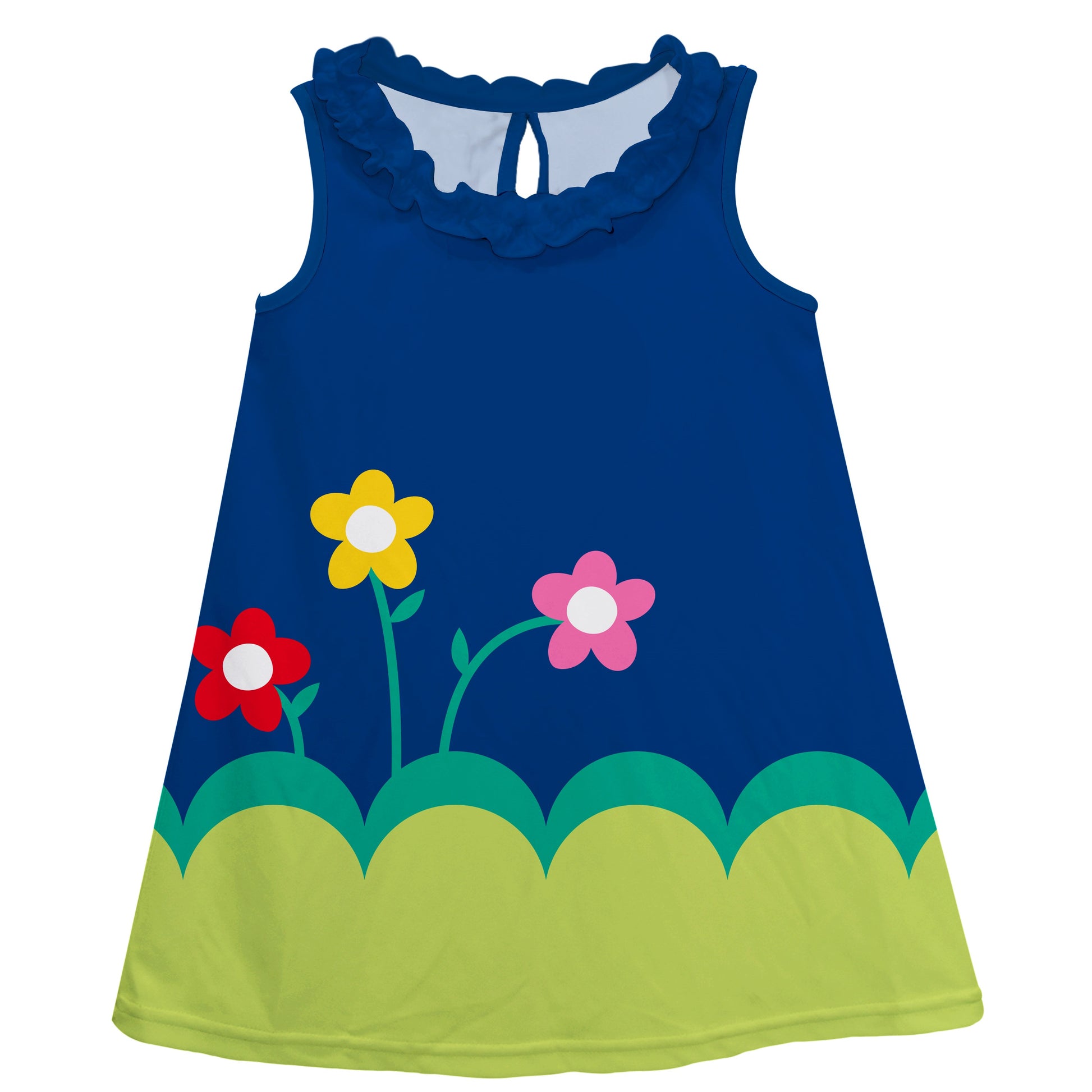 Flowers Personalized Monogram Navy and Green A Line Dress - Wimziy&Co.
