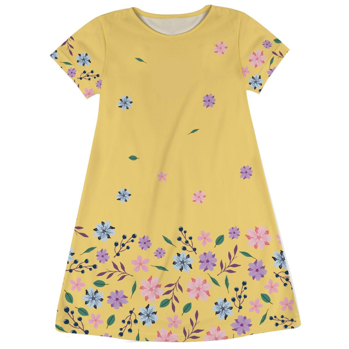 Flowers Monogram Yellow Short Sleeve A Line Dress - Wimziy&Co.