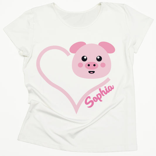 Cute Pig Personalized Name White Short Sleeve Tee Shiirt