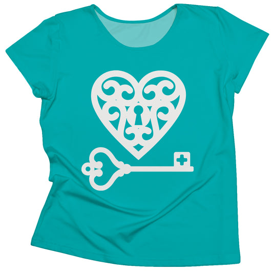 Heart and Key Turquoise Short Sleeve Tee Shirt