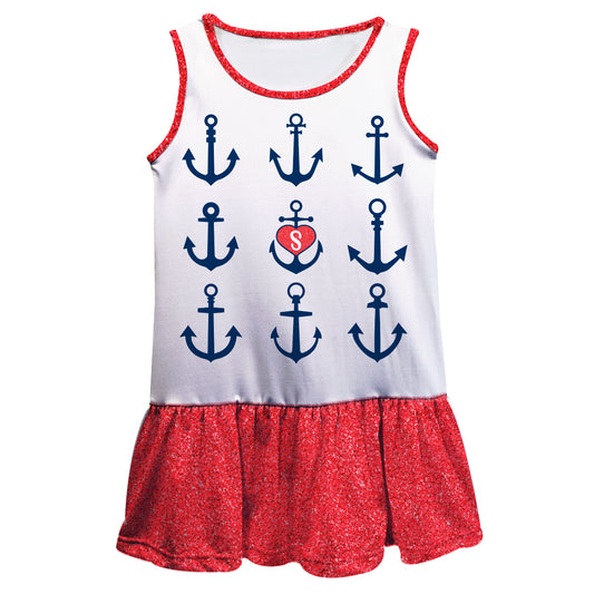 Anchor Initial Name White And Red Lily Dress
