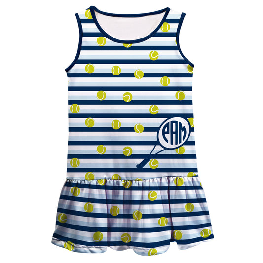 Tennis Racket Personalized Monogram White and Navy Stripes Lily Dress