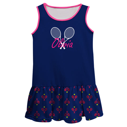 Tennis Name Navy and Pink Lily Dress