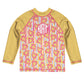 Abstract Hearts Print Personalized Monogram Pink and Yellow Long Sleeve Rash Guard