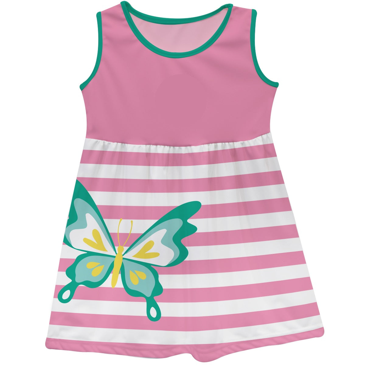 Butterfly Personalized Monogram Pink and White Stripes Tank Dress - Wimziy&Co.